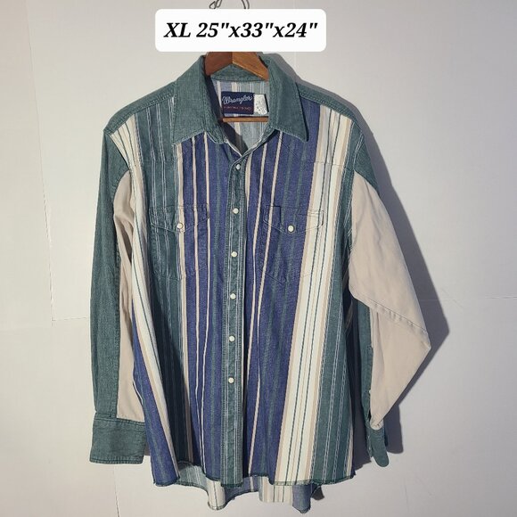 Vintage 90s Wrangler Brushpopper X Long Tails XL Pearl Snap Men's L/S Shirt - Picture 1 of 4
